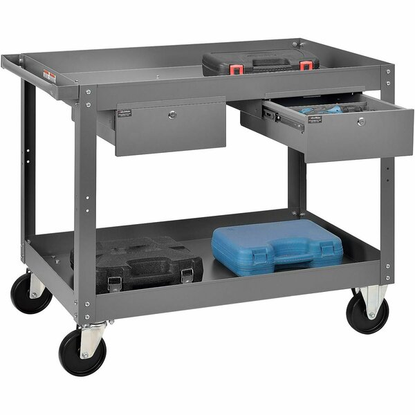 Global Industrial Stock Cart w/2 Drawers & 2 Shelves, 800 lb. Cap, 36inL x 24inW x 32inH, Gray 988846